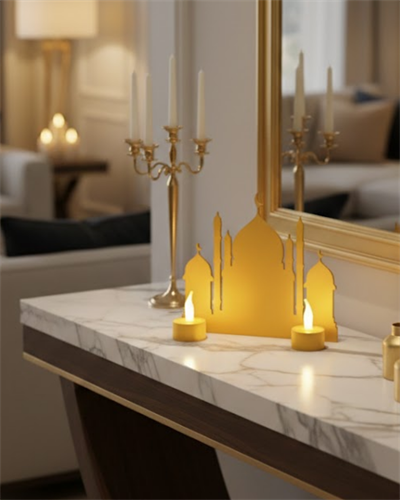 3D Ramazan Cami Dekor 2 Mumlu Işıklı Masa Üstü Biblo