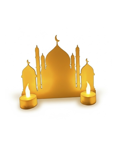 3D Ramazan Cami Dekor 2 Mumlu Işıklı Masa Üstü Biblo