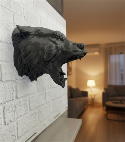 3D Siyah Ayı Başı Duvar Süsü Özel Tasarım Dekoratif Heykel 25x19 cm