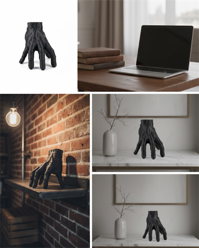 3D Siyah El Tasarım Dekor 17x16 cm Konsol ve Şömine Üstü Obje