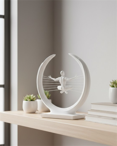 3D Zen Heykeli Beyaz Ay İçinde Meditasyon Figürü Dekoratif Obje