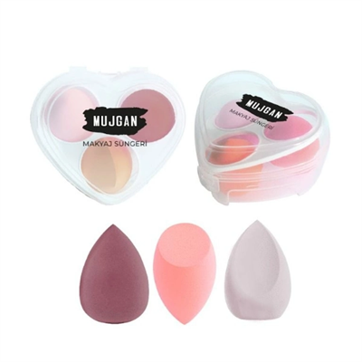 3lü Makyaj Süngeri Seti Kalpli Kutu