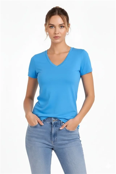 3lü V Yaka Tişört – Kısa Kollu Yazlık Slim Fit Body - Pembe, Açık Mavi, Ekru