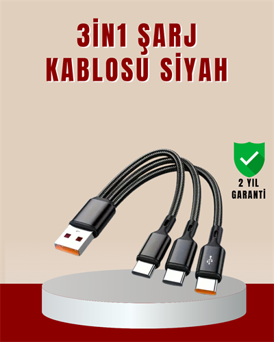 3’ü 1 Arada Hızlı Şarj Kablosu – iOS Android Type-C Uyumlu