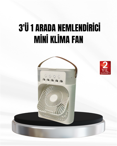 3’ü 1 Arada Mini Klima Fan USB Şarjlı, 7 Renk Gece Lambalı ve Nemlendirici
