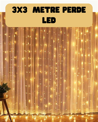 3x3 Metre Perde LED Işık Sıcak  Şelale Tasarım Dekoratif Aydınlatma