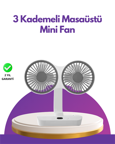 4 Kademeli Hız Ayarlı USB Şarjlı Çift Taraflı Masaüstü Vantilatör