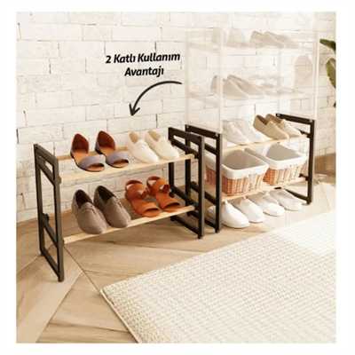 4 Katlı Ahşap Ayakkabılık