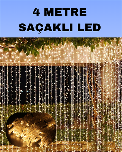 4 Metre Icicle Şelale Led Perde Işık Sarı Aydınlatma