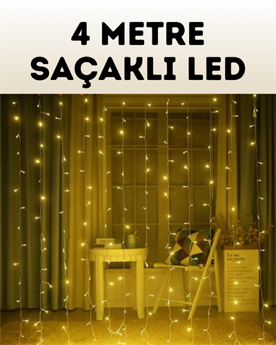 4 Metre Şelale Perde Led Işık Dış Mekan İç Mekan Uyumlu
