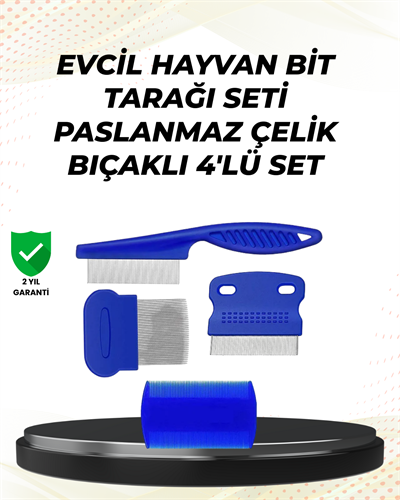 4 Parçalı Evcil Hayvan Tarak Seti – Paslanmaz Çelik Dişli, Ergonomik Saplı
