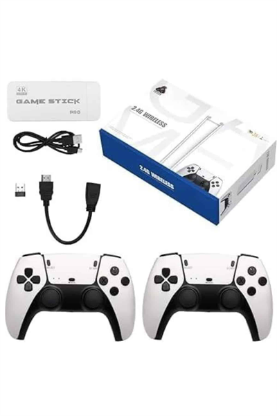 4K HD Görüntü Kaliteli Retro Game Stick 20000 Oyunlu Çift Kollu Beyaz Game Stick