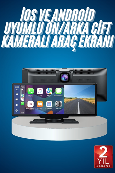 4K Ultra Araç İçi Ön ve Arka Kameralı Ekran HD 2 Kameralı Torpido Üstü Araç Multimedya
