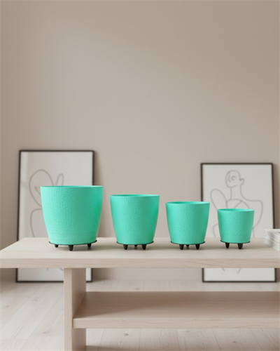 4’lü 3D Ayaklı Yeşil Saksı Seti Dekoratif Modern Tasarım
