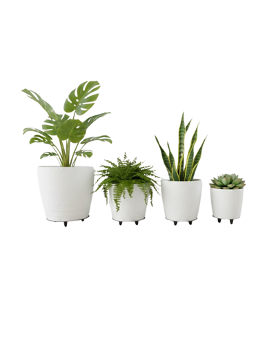 4’lü 3D Beyaz Ayaklı Saksı Seti Modern Minimal Dekoratif Vazo