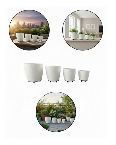 4’lü 3D Beyaz Ayaklı Saksı Seti Modern Minimal Dekoratif Vazo