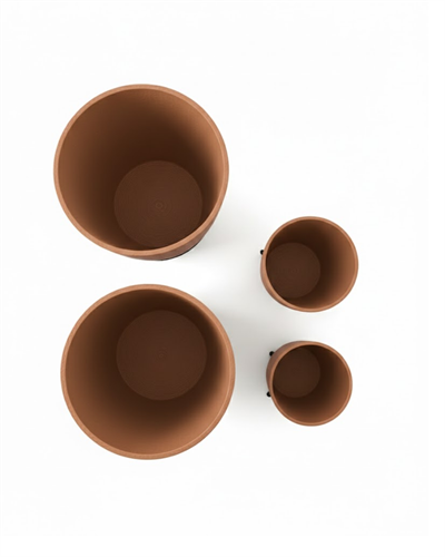 4’lü 3D Kahve Tonlu Ayaklı Saksı Seti Modern Dekoratif Vazo Takımı