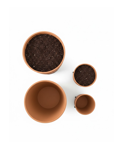 4’lü 3D Kahve Tonlu Ayaklı Saksı Seti Modern Dekoratif Vazo Takımı