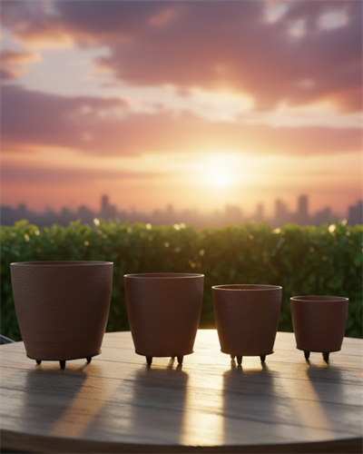 4’lü 3D Kahverengi Ayaklı Dekoratif Saksı Takımı Modern Tasarım