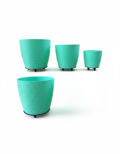 4’lü 3D Mint Yeşil Saksı Seti Modern Tasarım Dekoratif Ayaklı Vazo