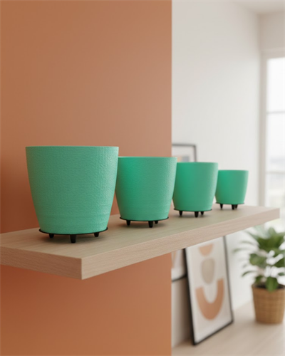 4’lü 3D Modern Yeşil Vazo Seti Dekoratif Ayaklı Saksı Takımı