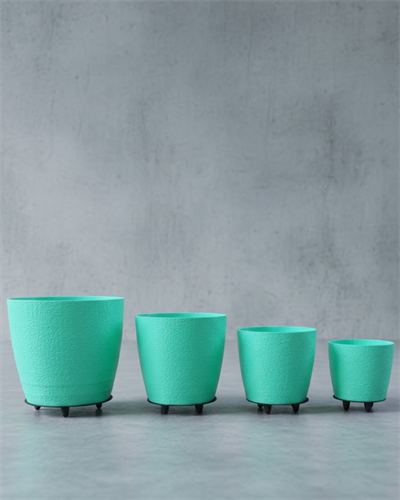 4’lü 3D Yeşil Dekoratif Saksı Takımı Ayaklı Modern Vazo Seti