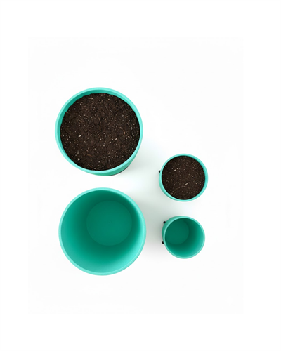 4’lü 3D Yeşil Dekoratif Vazo Seti Modern Ayaklı Şık Saksı Takımı