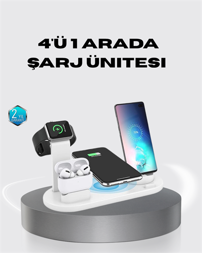 4’lü Apple Kablosuz Şarj Standı iPhone Watch ve AirPods Çoklu Şarjlı