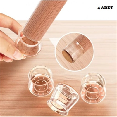 4lü Keçeli Şeffaf Silikon Sandalye Ayak Koruyucu Seti