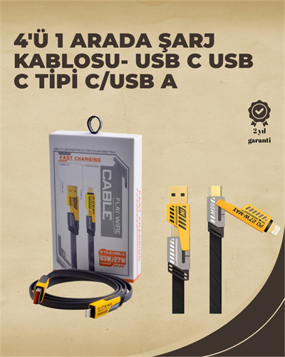 4ü 1 Arada Metal Hızlı Veri Kablosu – 65W Güç, 27W iPhone Desteği, 480Mbps Aktarım