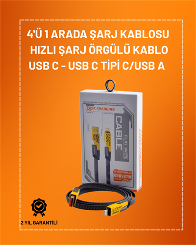4ü 1 Arada USB Hızlı Şarj ve Veri Kablosu – 65W Güç, Çoklu Bağlantı, 1.2m