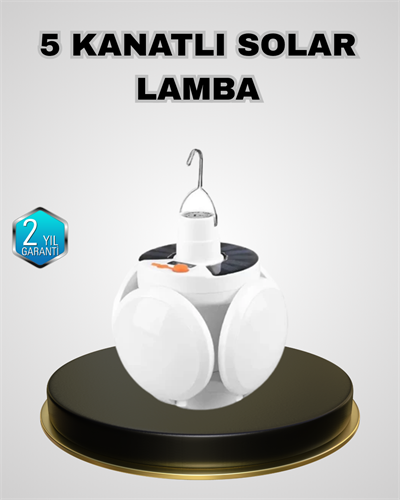 5 Kanatlı Solar Kamp Lambası – USB Şarjlı, Taşınabilir, IP65 Su Geçirmez Bahçe Lambası
