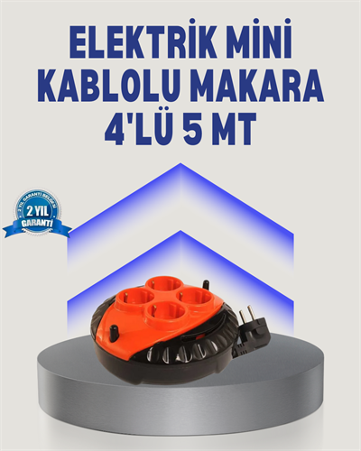 5 Metre Uzatma Kablolu 4 Prizli Makara Kırmızı