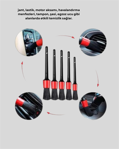 5 Parça Detay Temizlik Fırçası Seti Jant Motor Havalandırma İç Dış Temizlik