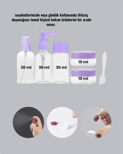 5 Parça Seyahat Kişisel Bakım Seti Şişe Sprey Krem Kutulu
