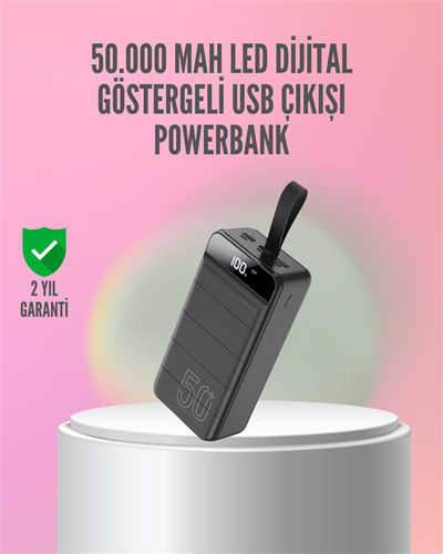 50.000 mAh Ultra Güçlü Powerbank 4 USB Çıkışlı, LED Dijital Göstergeli, Hızlı Şarj Destekli Taşınabilir Şarj Cihazı