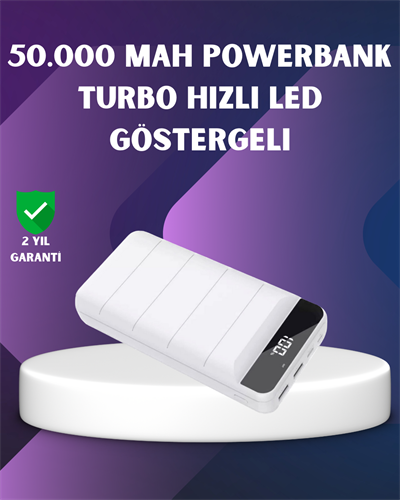 50000mAh Yüksek Kapasiteli Powerbank Hızlı Şarj ve LED Ekranlı
