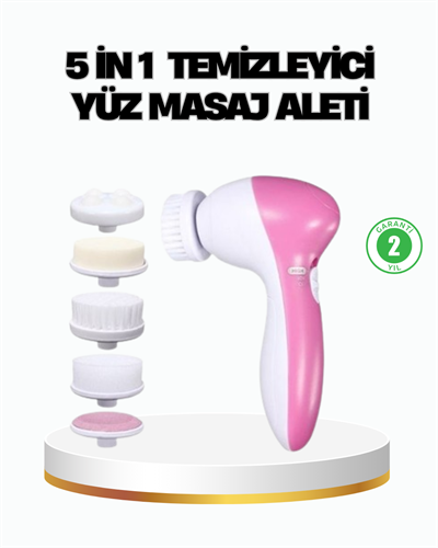 5’i 1 Arada Yüz Temizleme Cihazı – Masaj, Fırça, Peeling ve Krem Uygulama Aparatlı