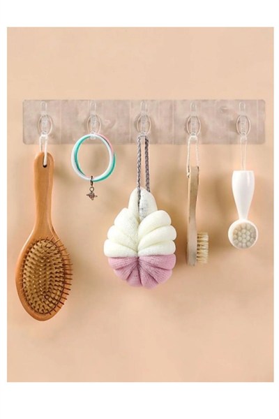 5li Kendinden Yapışkanlı Güçlü Şeffaf Askılık - Kapı Arkası Mutfak Duvar Banyo Askı