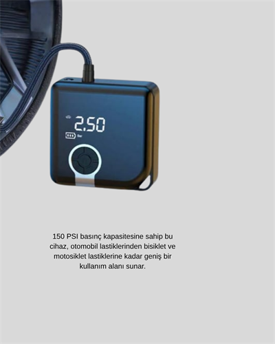 6000mAh Bataryalı Type-C Şarjlı Mini Hava Kompresörü LED Işıklı