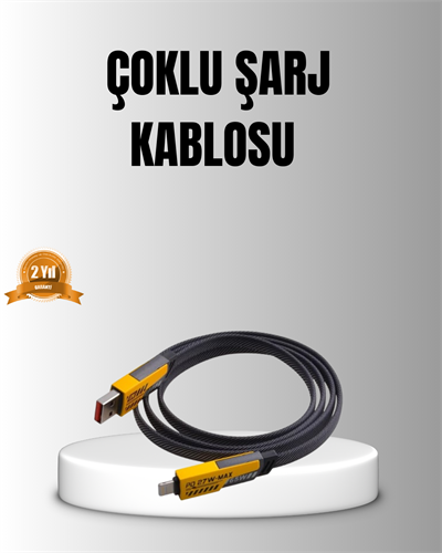 65W 4’ü 1 Arada Örgülü Hızlı Şarj Kablosu USB-C USB-A Çoklu Şarj Dayanıklı