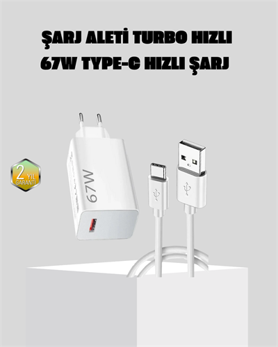 67W Süper Hızlı Şarj Adaptörü ve Kablo Seti – Güvenli, Kompakt ve Ergonomik Tasarım