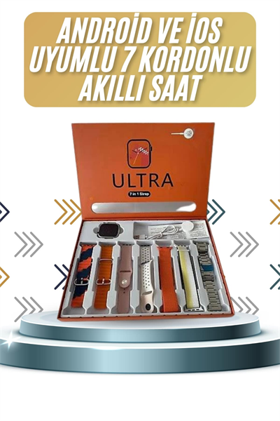 7 Kordonlu Akıllı Saat Plastik Kordon Hasır Kordon Çelik Kordon