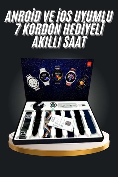 7 Kordonlu Akıllı Saat Siyah Kasa Dokunmatik Ekran Uyku ve Sağlık Takibi