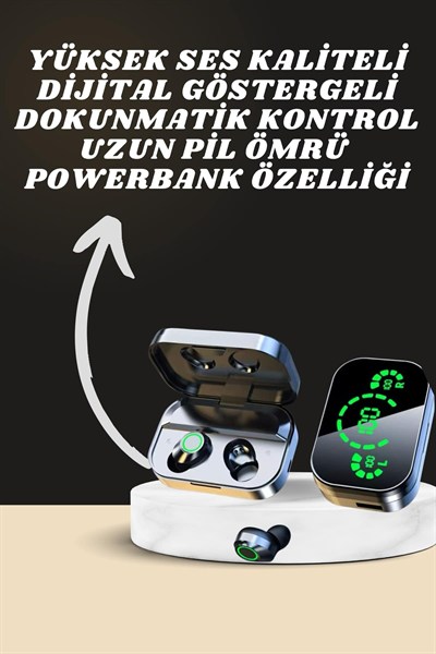 7 Kordonlu Akıllı Saat Ve Aynalı Bluetooth Kulaklık Powerbank Dijital Göstergeli