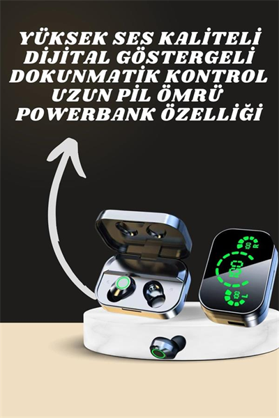 7 Kordonlu Akıllı Saat Ve Aynalı Bluetooth Kulaklık Powerbank Dijital Göstergeli