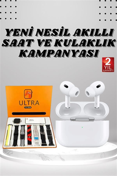 7 Kordonlu Akıllı Saat Ve Yeni Nesil Kulaklık Dokunmatik Ekran Android ve İOS Uyumlu