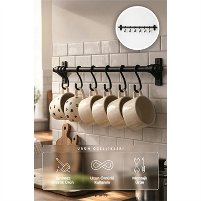 8 Kancalı Yapışkanlı Askı Aparatı