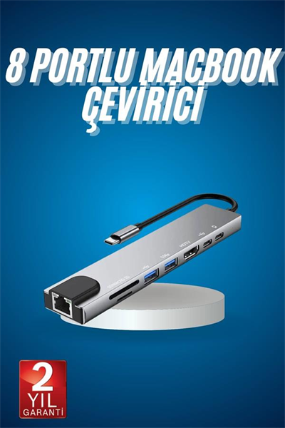 8 Port Çoklayıcı Macbook Ile Uyumlu Çoğaltıcı Type-C dönüştürücü TF SD kart