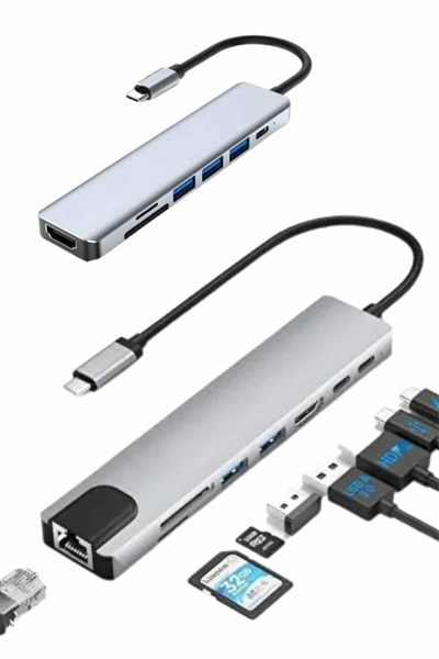 8 Port Çoklayıcı Macbook Ile Uyumlu Çoğaltıcı Type-C dönüştürücü TF SD kart